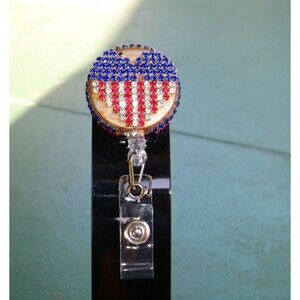 American Flag Love Sweet Temperament Heart Shaped Retractable ID Badge Holder